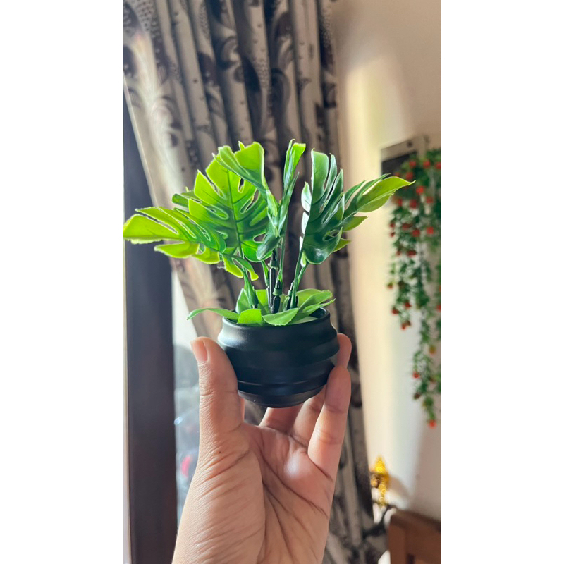 (COD) TANAMAN HIAS MONSTERA PLASTIK MINI DAUN MONSTERA MINI PLASTIK TANAMAN ARITIFICIAL BUNGA PLASTI