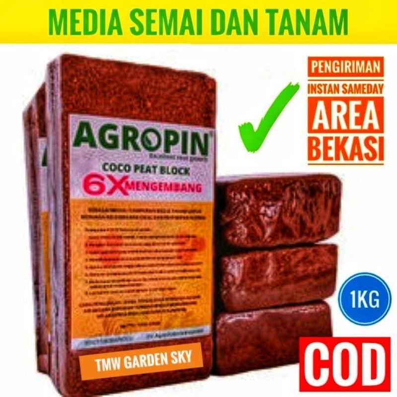 Tumbas Tani Cocopeat Block Agropin Media Tanam Mengembang 6X - Cocopeat Block 1 Kg