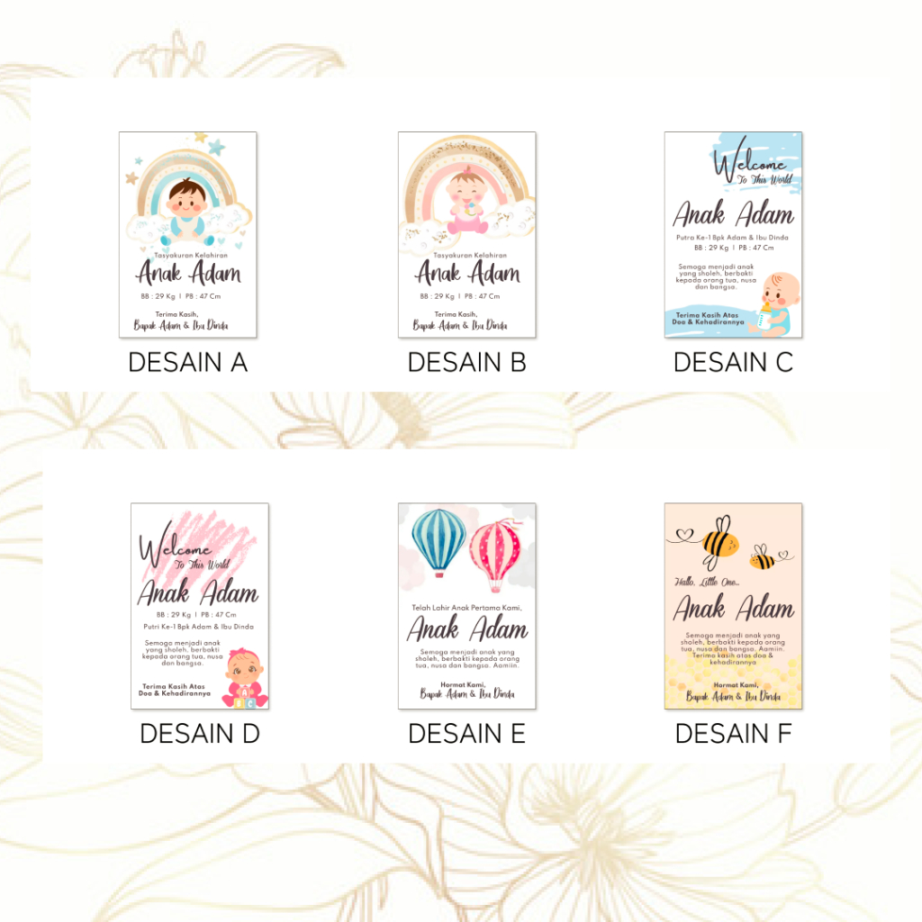 (KS26) HANGTAG / KARTU UCAPAN BAYI/PENGAMBILAN SOVENIR/KARTU SOUVENIR MURAH/ THANKS CARD BABY BORN