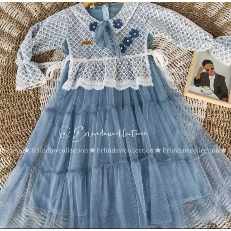 Hafiza dress Anak model rompi Bahan brokat mix tille usia 3-15 tahun terbaru