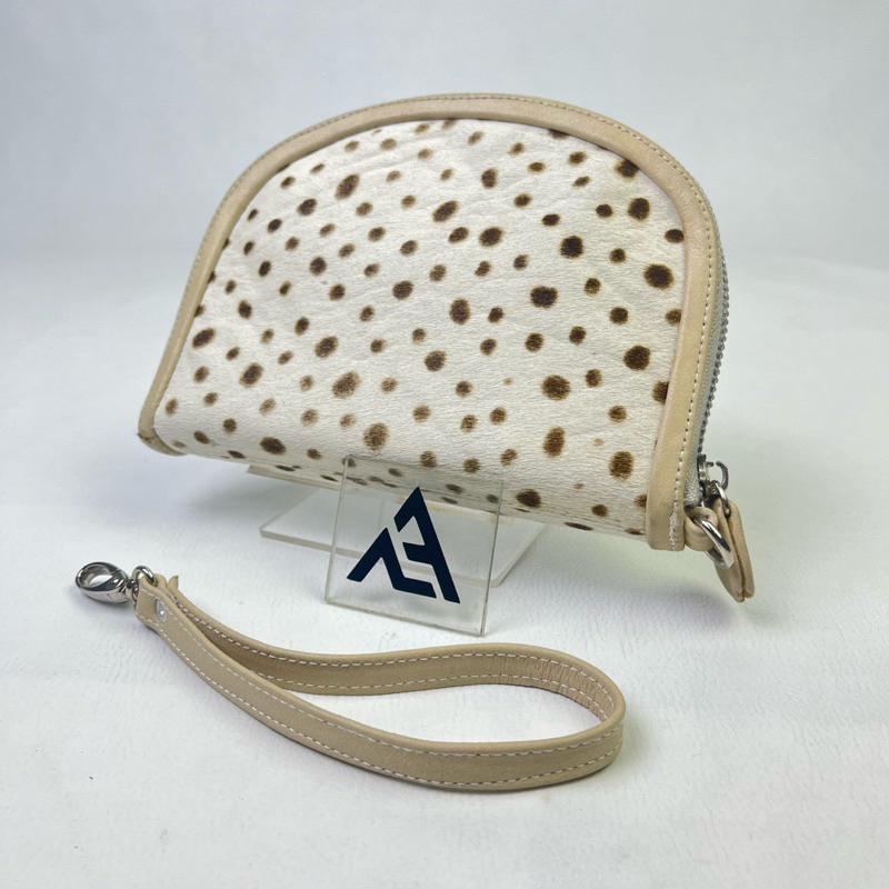 AA LEATHER Dompet oval kulit sapi bulu motif leopard