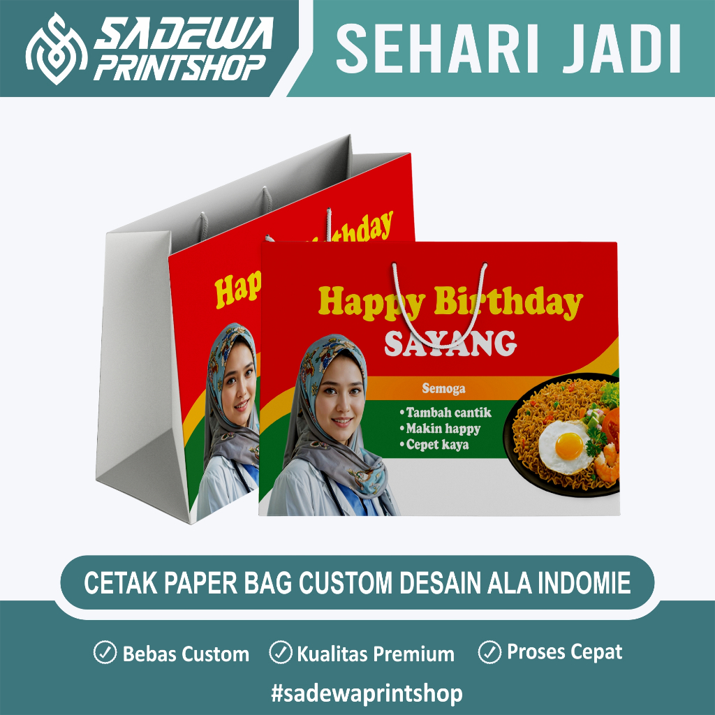 

KADO ULANG TAHUN PAPERBAG Custom Muka Foto Sendiri Desain Ala Indomie | Termurah