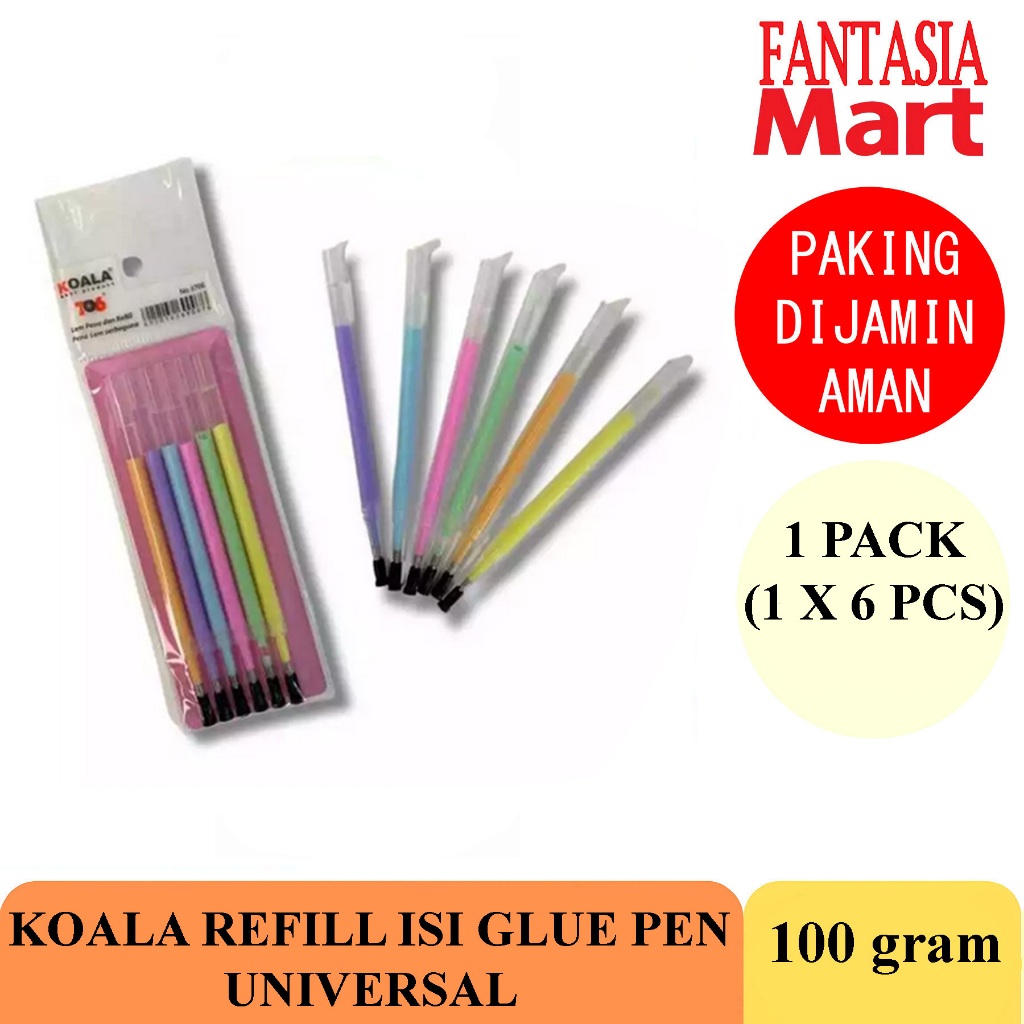 

KOALA REFILL COLOUR GLUE PEN UNIVERSAL PACK ISI 6 PCS FUN CORNER DENGAN PAKING AMAN