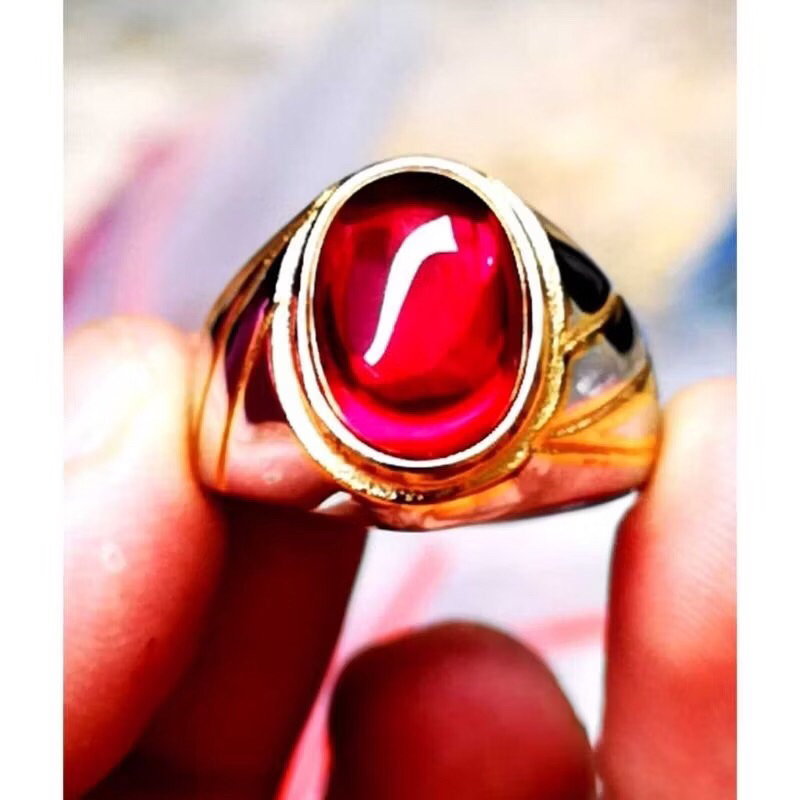 Cincin Batu Merah Siam Asli Titanium Anti Luntur