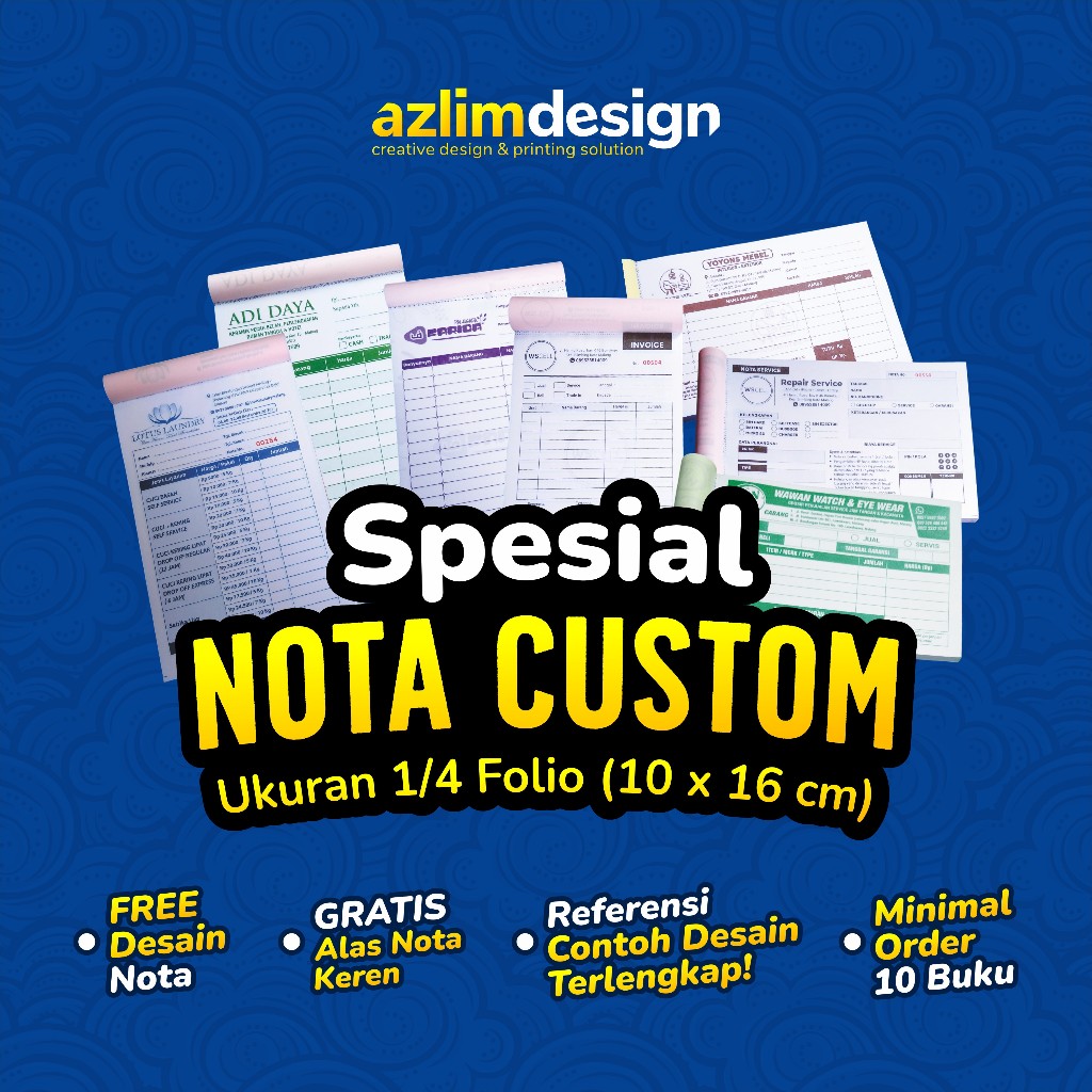 

NOTA KONTAN CUSTOM 2 PLY NOTA OLSHOP KWITANSI (1/4 Folio) 2 Ply dan 3 Ply - FREE DESAIN