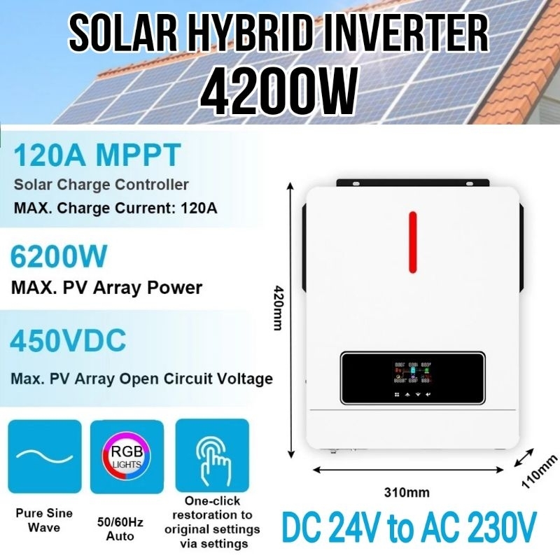 Inverter Hybrid DC 24V to AC 230V 4200W Solar Controller - Victor ECO-4.2KW-PLUS