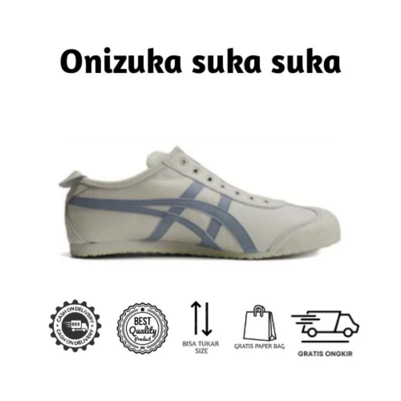 Sepatu Onitsuka Leather Slip On Cream Blue