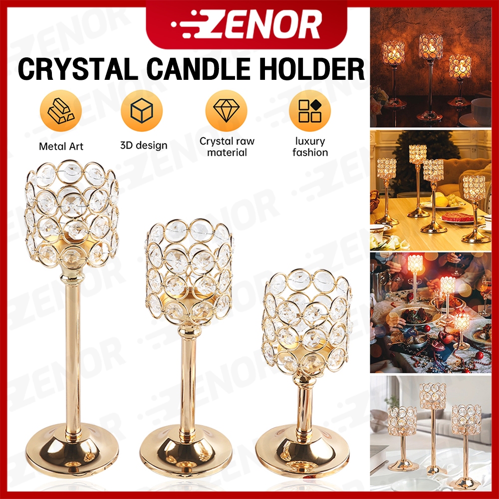Tempat Lilin Kristal Emas Cangkir Candle Holder 3PCS Kandil Kristal Ornamen Logam Kreatif Ornamen Lo