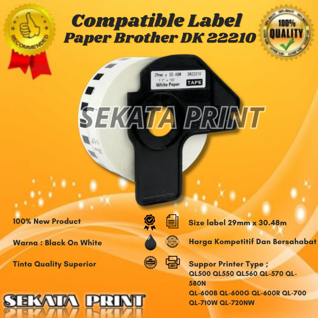 

Compatible Label Paper Brother DK 22210 29MM X 30.48M - With Holder