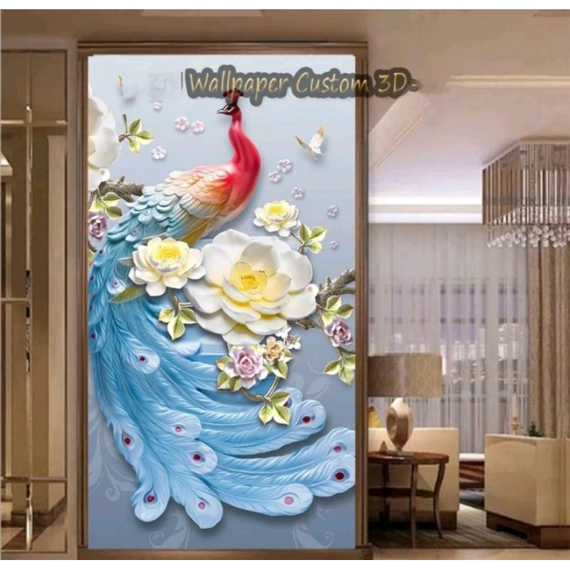 CETAK DIGITAL STIKER DINDING , Stiker Dinding Dekorasi Ruang Tamu  Gambar Burung Merak Indah , Stike