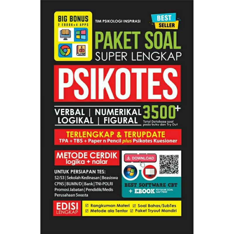 PAKET SOAL SUPER LENGKAP PSIKOTES 3500+ / BUKU PSIKOTES/ TES S2/S3/ TES KEDINASAN/ CPNS/ BUMN/D/ BAN