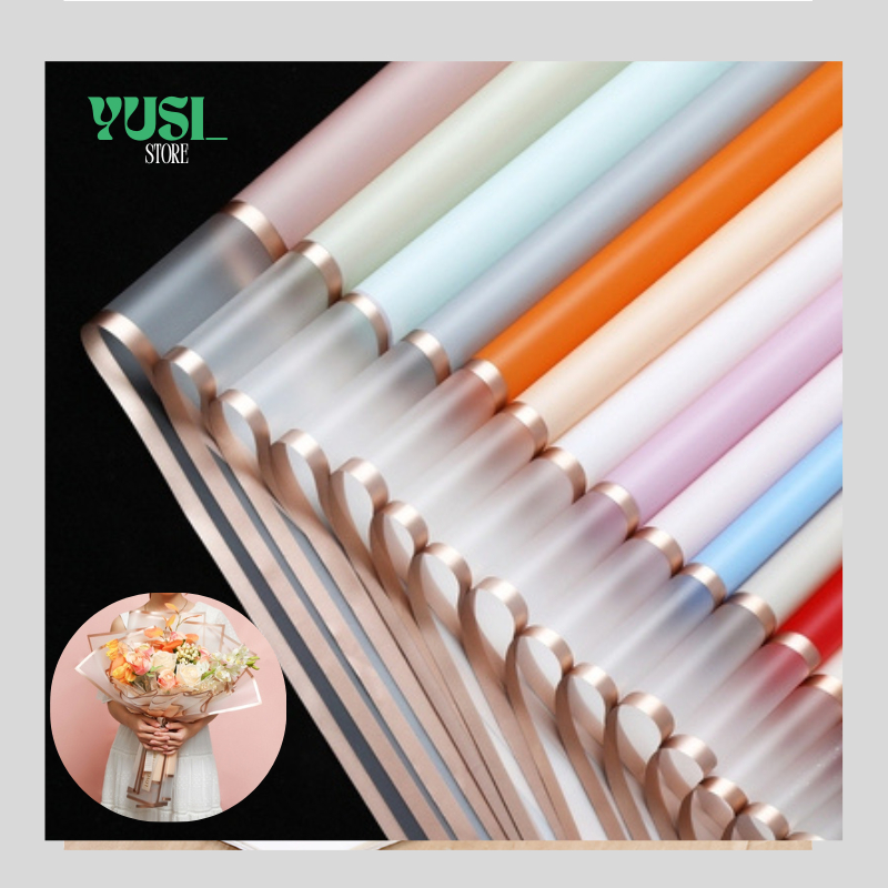 

Flower Wrapping Paper Transparent Gold Frame Double List Waterproof Cellophane KB085
