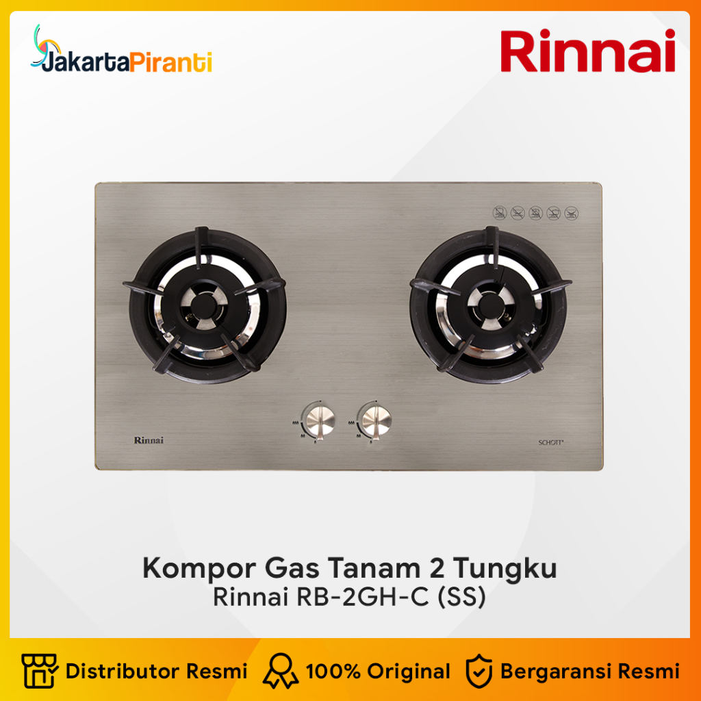 RINNAI Kompor Kaca Tanam 2 Tungku RB-2GH-C - 100% ORI Built-in Gas Hob Kompor Gas Tanam 2 Tungku Rin