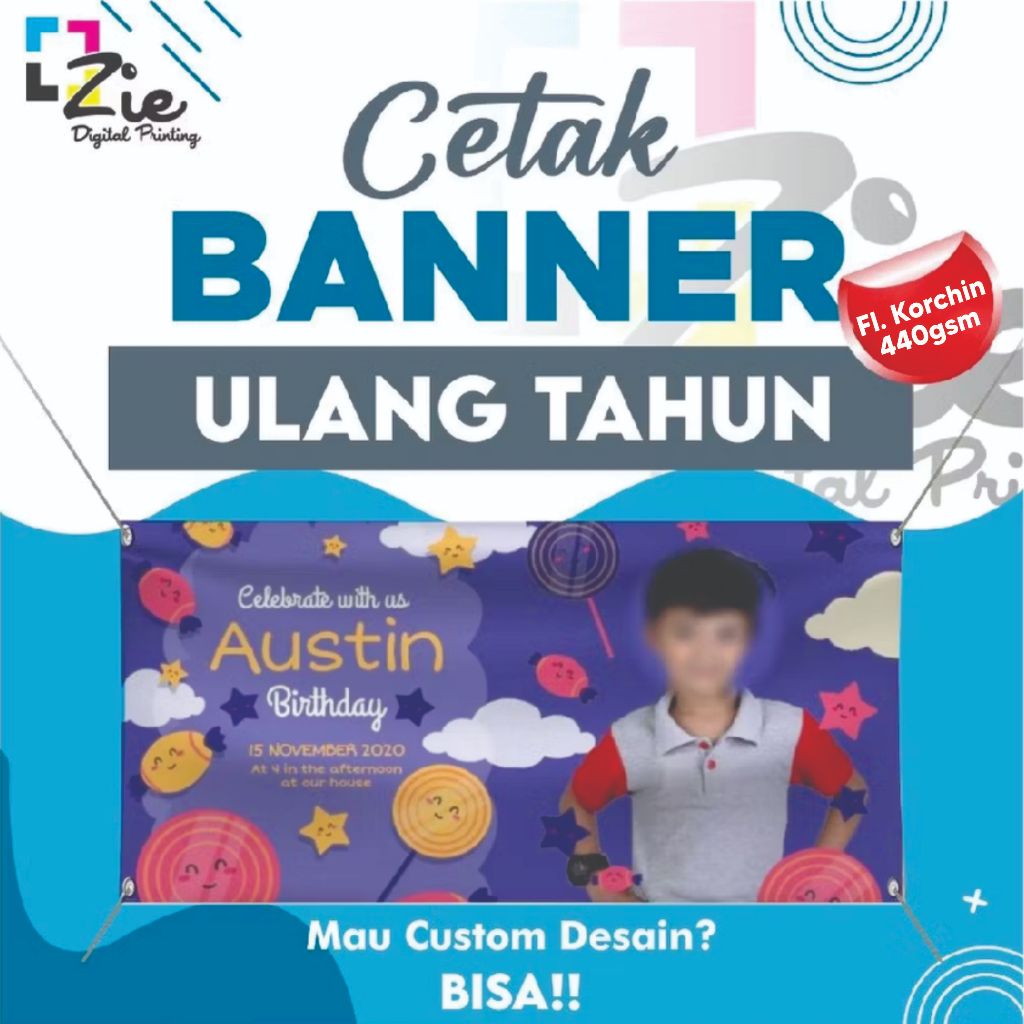 Cetak Banner Ulang Tahun Frontlite Bahan Korchin 440gr Spanduk Backdrop Custom