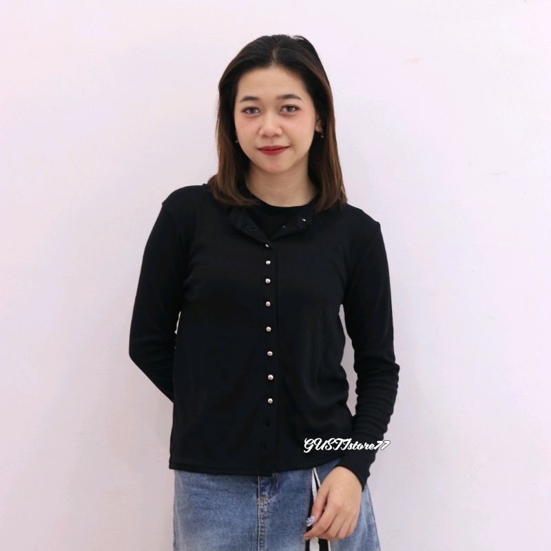 KAIA TOP | Atasan Knit Wanita Lengan Panjang Basic Korean Top  Baju Knit Kancing Rip Wanita