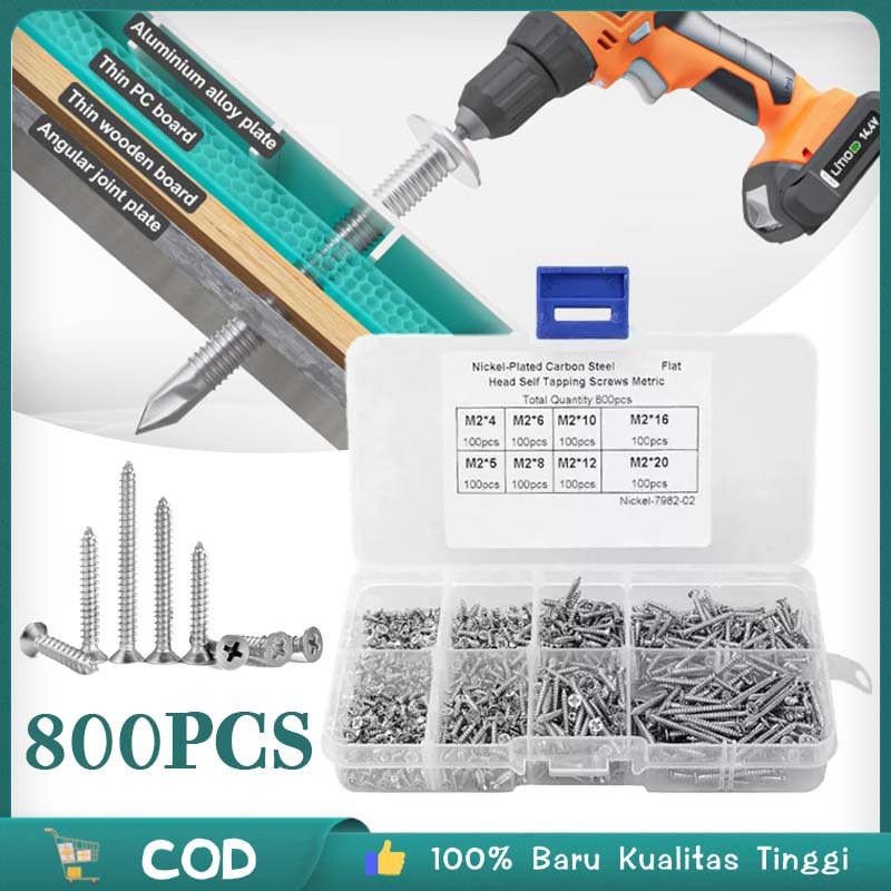 800pcs/set Screw Taping Self Drilling Screw Skrup Triplek Gypsum Screw Gypsum