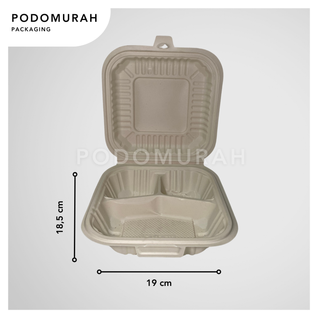 Box Merak Sekat MB1B 18,5x19 /Wadah Makanan Kertas Meal Box Cream dengan 3 sekat