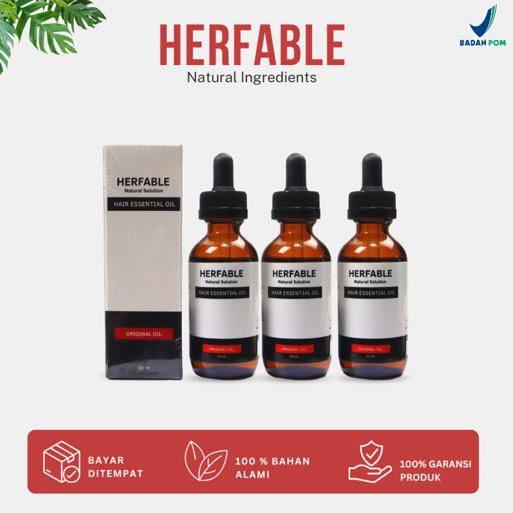Herfable Ultimate 3 Pcs - Penumbuh Rambut Botak Alami | Minyak Rambut Rontok & Kebotakan BPOM