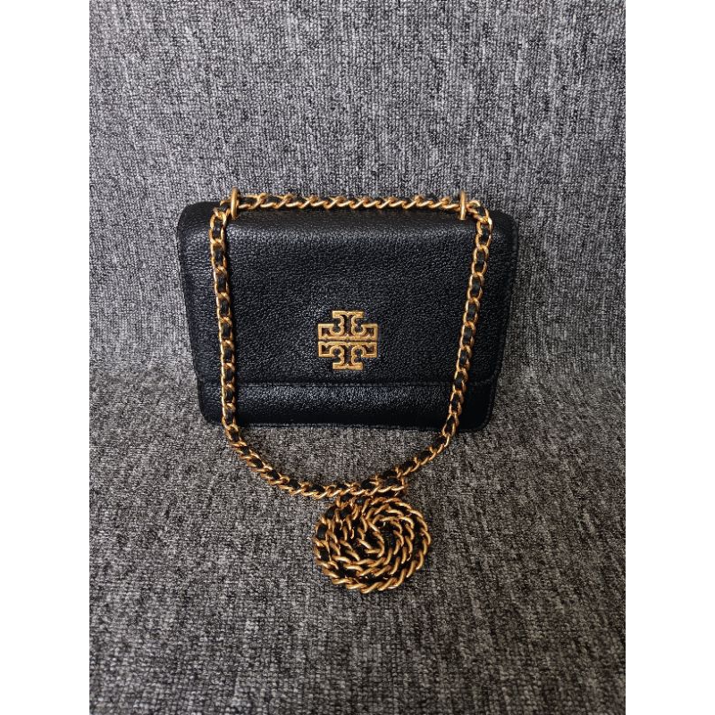 Preloved Tory Burch Britten Leather Adjustable Shoulder Bag In Black