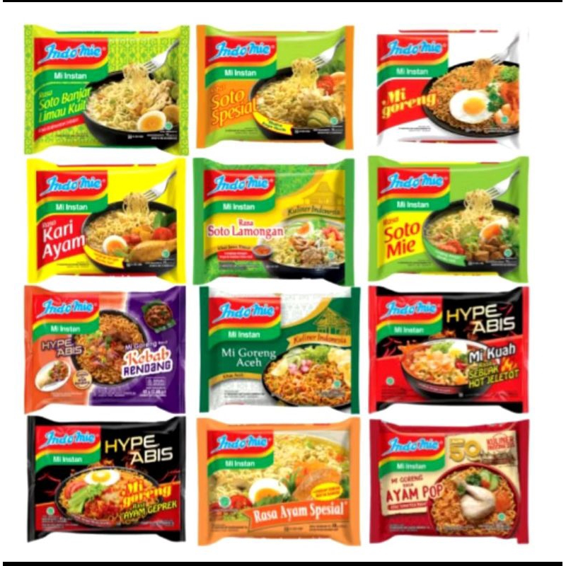 INDOMIE VARIAN GORENG / CABE IJO / AYAM GEPREK / ACEH / SAMBAL RICA / CAKALANG / IGA PENYET / RENDAN