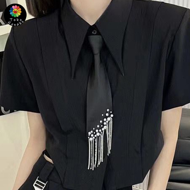 Heavy Industry Dasi Tassel Dasi Mutiara Dasi Hitam Tali Leher Wanita Gaya Korea Dekorasi Unik