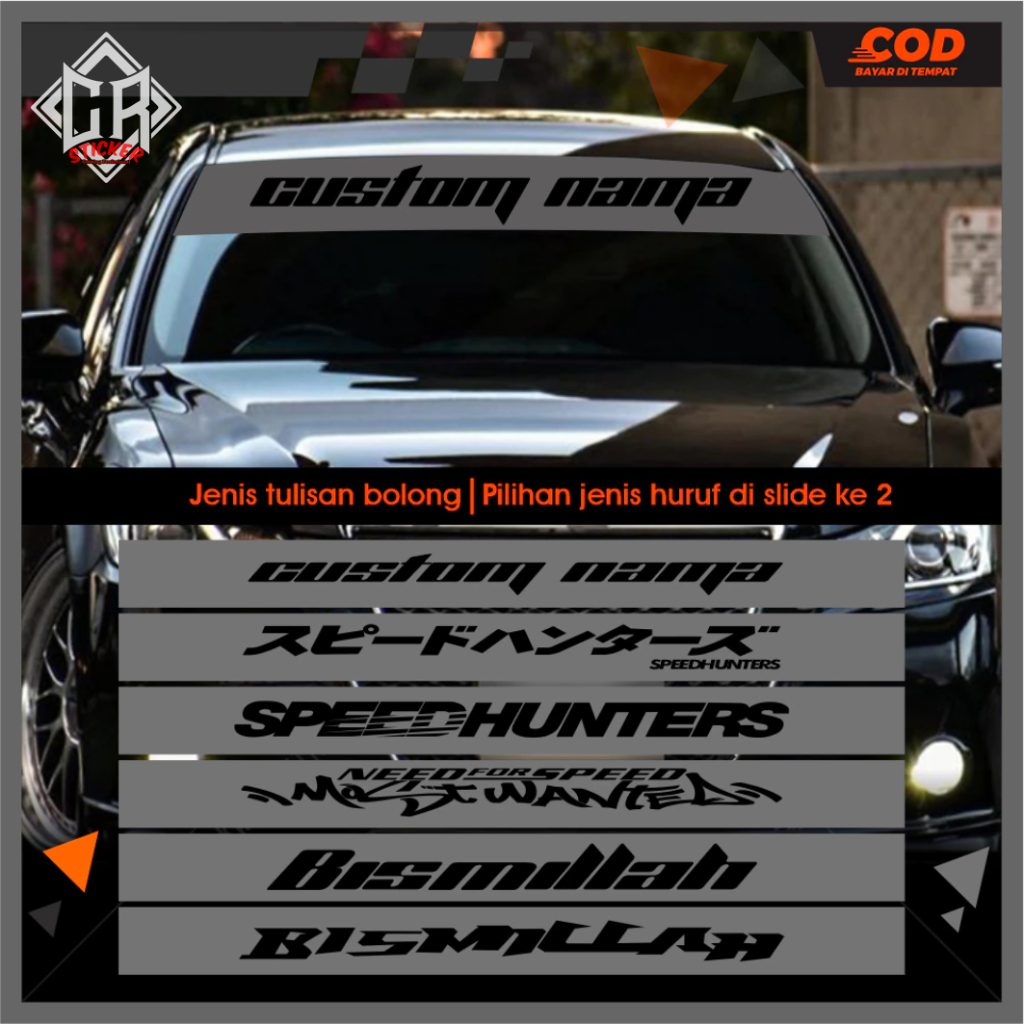 Sticker Kaca Mobil Depan (Bisa Costum dan Request ) stiker variasi kaca depan all mobil