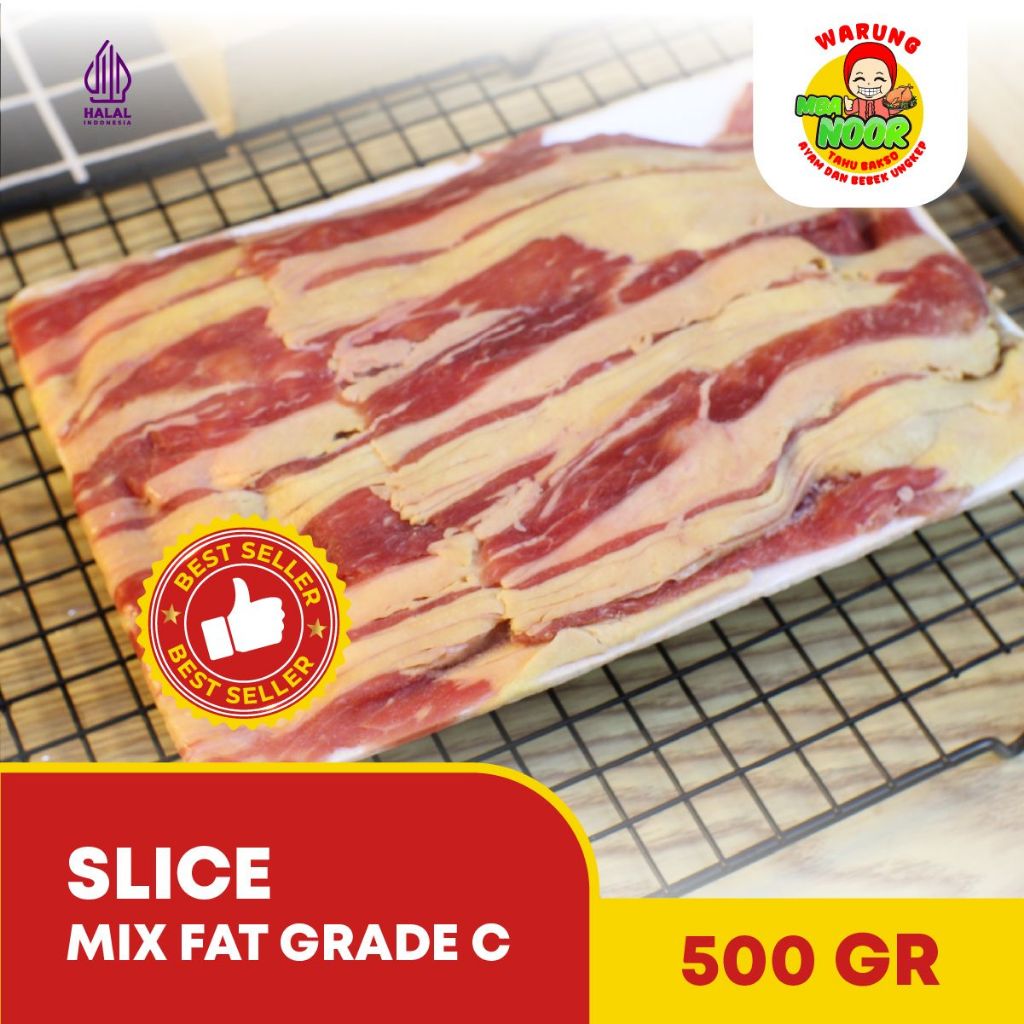

Daging Sapi Slice Beef Mix Fat Halal | Potongan Iris Tipis / Slice Beef Yakiniku Shabu shabu Beef Slice Mix Fat Necktrim / Mix Slice Necktrim / Shortplate Mix Fat / Daging Slice / Sukiyaki / BBQ / Daging Surabaya / Slice Wagyu