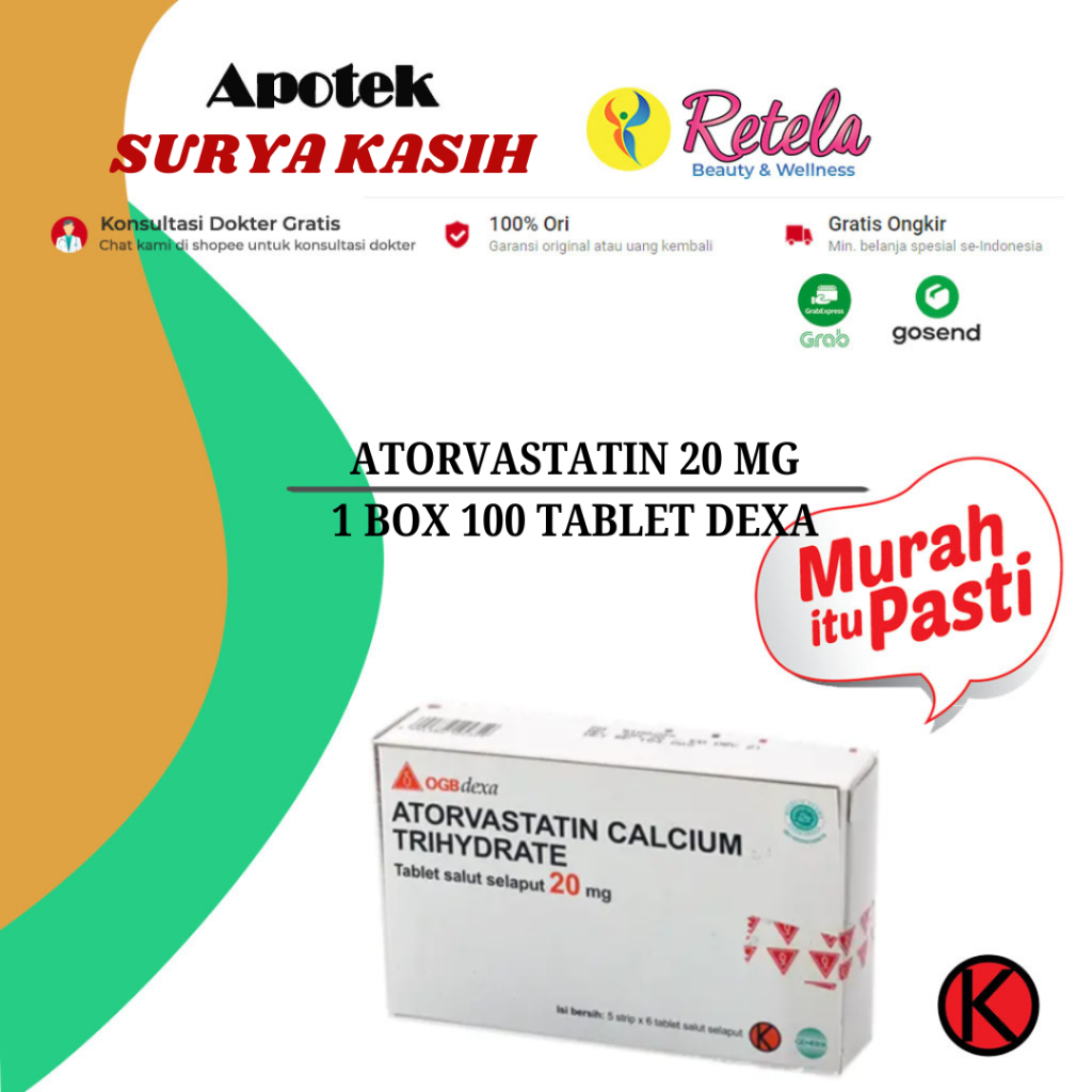 ATORVASTATIN 20 MG 1 BOX 100 TABLET DEXA