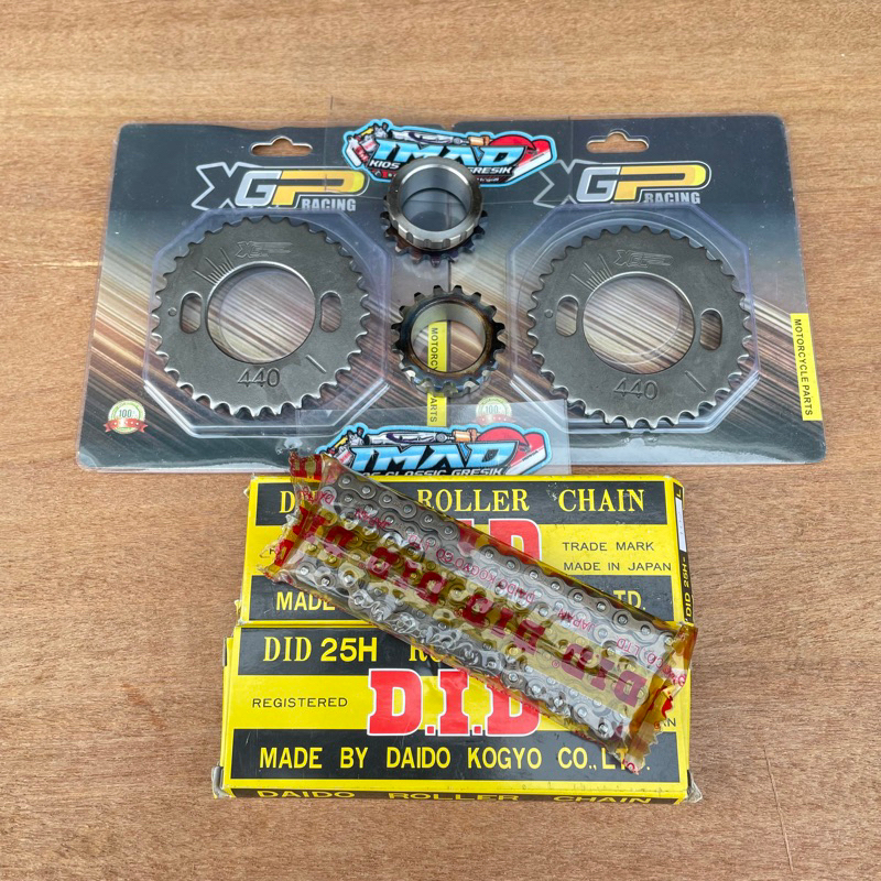 Rantai kamprat series DID 25H 100 102 L set gigi timing geser atas bawah pnp tiger gl megapro