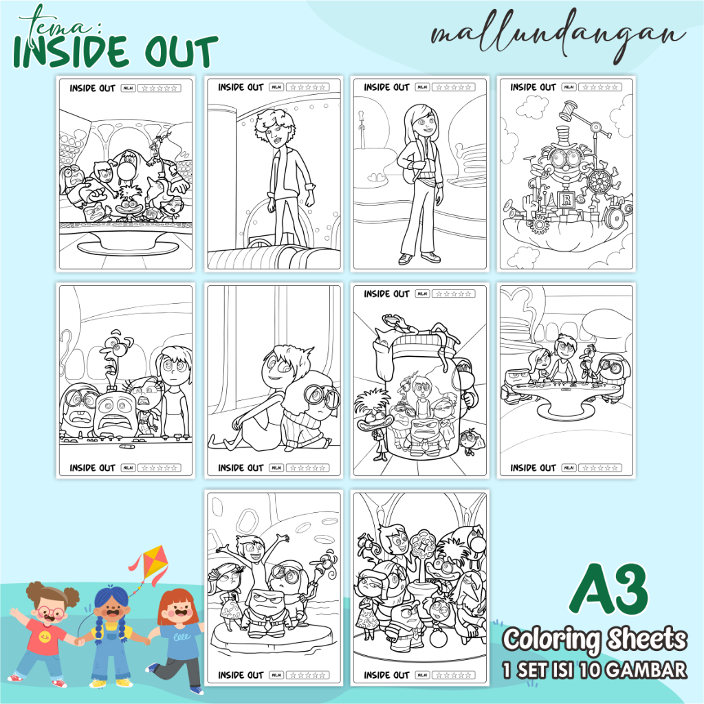 

LEMBARAN MEWARNAI ANAK A3 - TEMA INSIDE OUT - PAPER COLORING SHEETS FOR KIDS