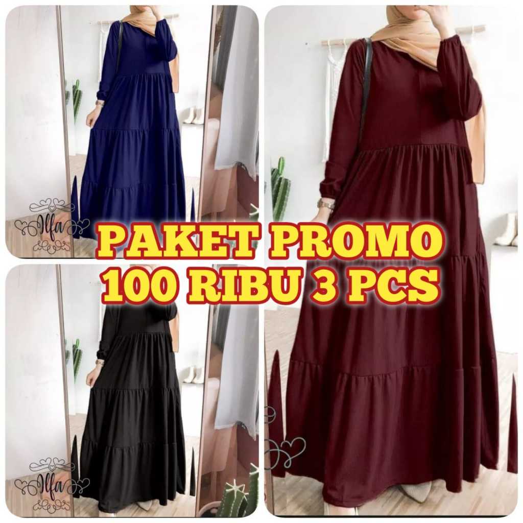 100 RIBU 3 PCS GAMIS SIMPLE ELEGAN KEKINIAN TERBARU GAMIS POLOS JUMBO BUSUI TERLARIS