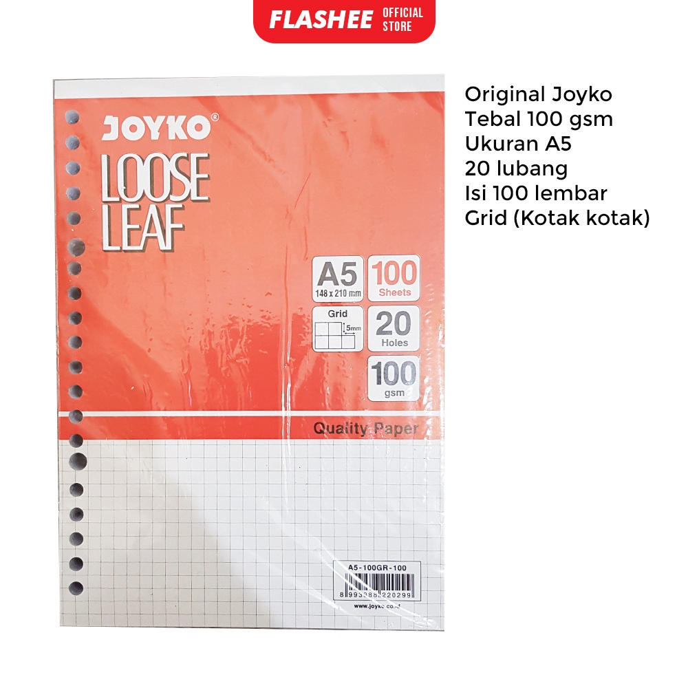 

Flashee Kertas Binder Grid Loose Leaf A5 B5 Isi 100 Lembar Kertas Kotak Isi Binder Joyko