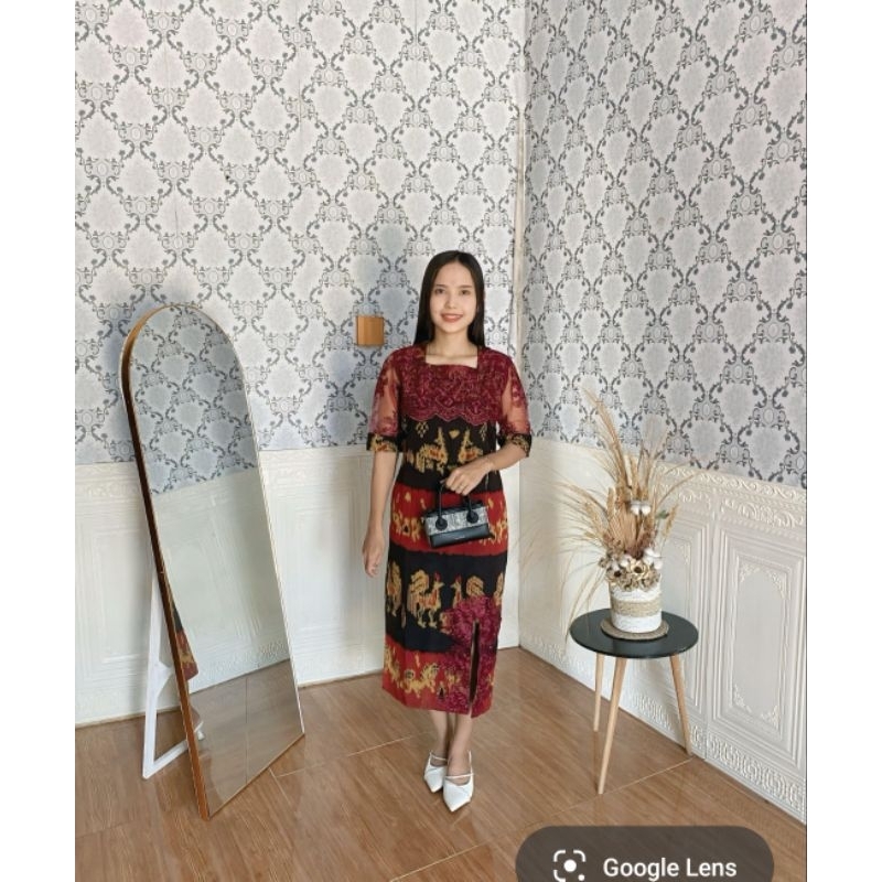 dres tenun Jepara model Shintia brokat marun