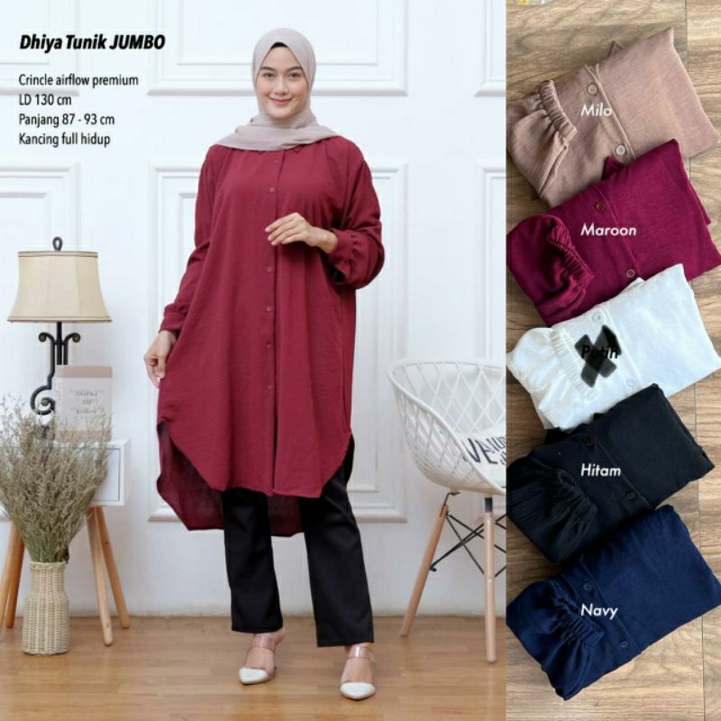 DHIYA TUNIK JUMBO / TUNIK JUMBO BAHAN CRINKLE LD 130 / TUNIK JUMBO CRINKLE BIG SIZE BUSUI/ ATASAN WA