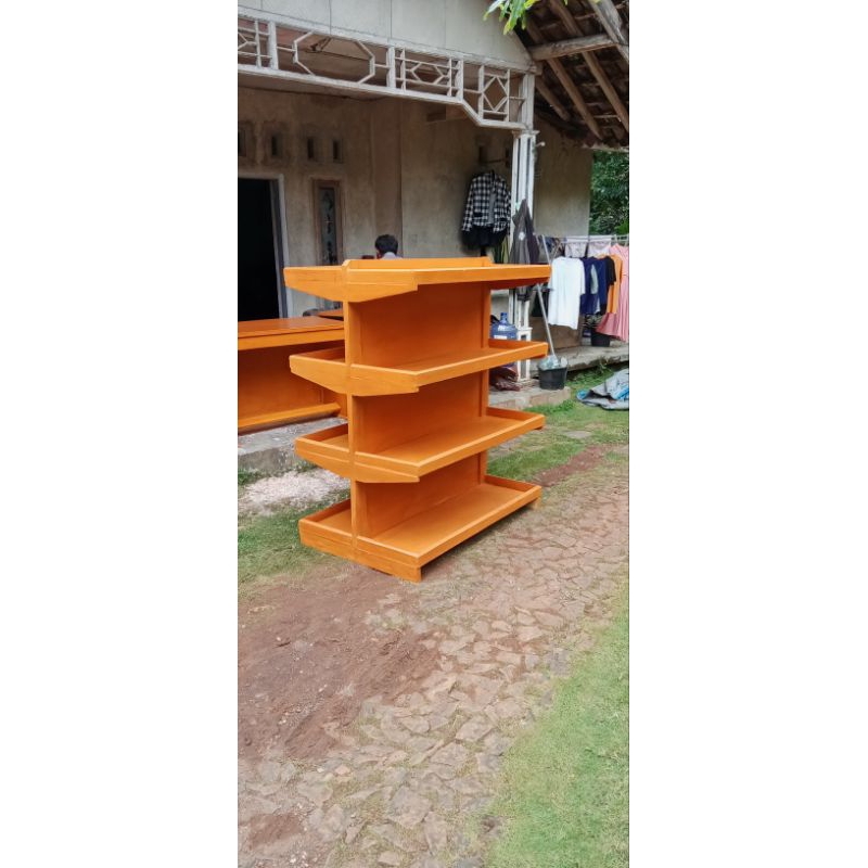 rak gondola kayu/rak warung toko sembak/rak susun 2 muka/ rak murah