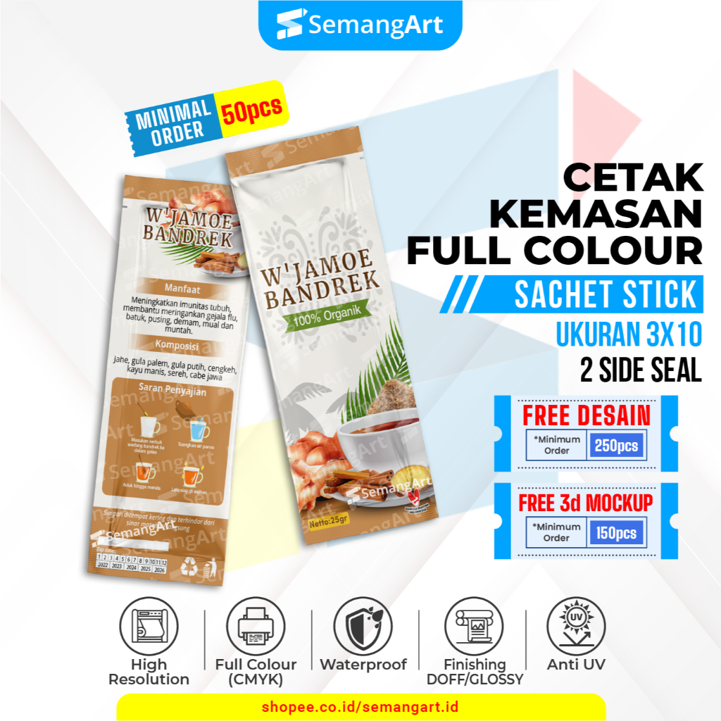 

Kemasan Sachet 3x10 Minuman Serbuk Collagen / Gel Cairan Full Printing Desain Custom