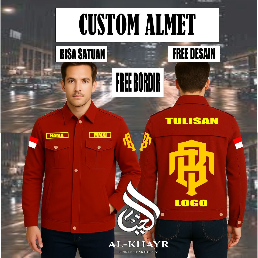 Alkhayr Kemeja Almet 2in1 Custom / Jaket Almet 2in1 Custom / Bisa Satuan / Full Bordir / Tangan Bisa