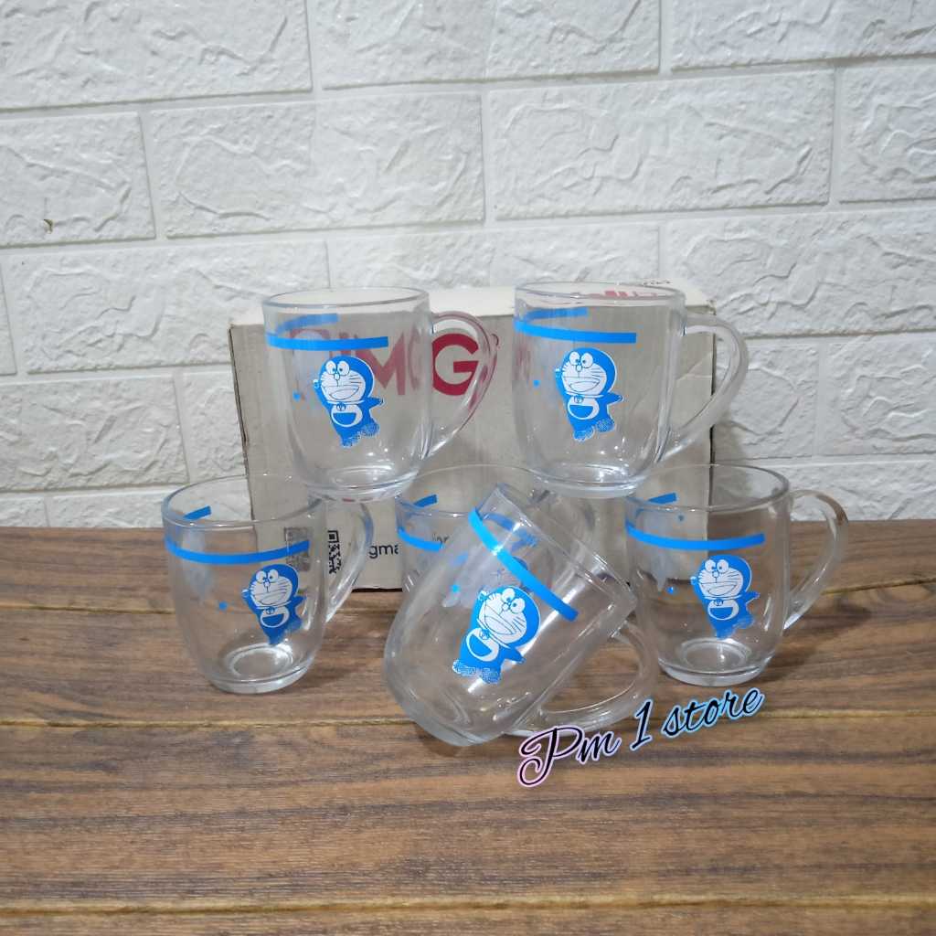 GELAS KOPI GAGANG KARAKTER DORAEMON/Gelas Kopi Beling