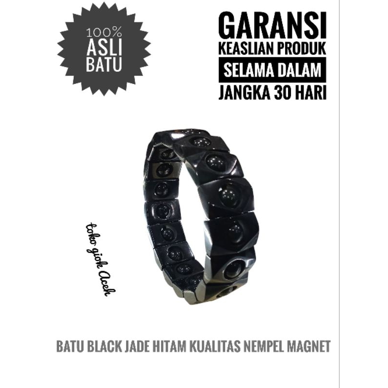Gelang Black Jade Hitam Petak Cutting Kombinasi Bulat Original Asli Aceh