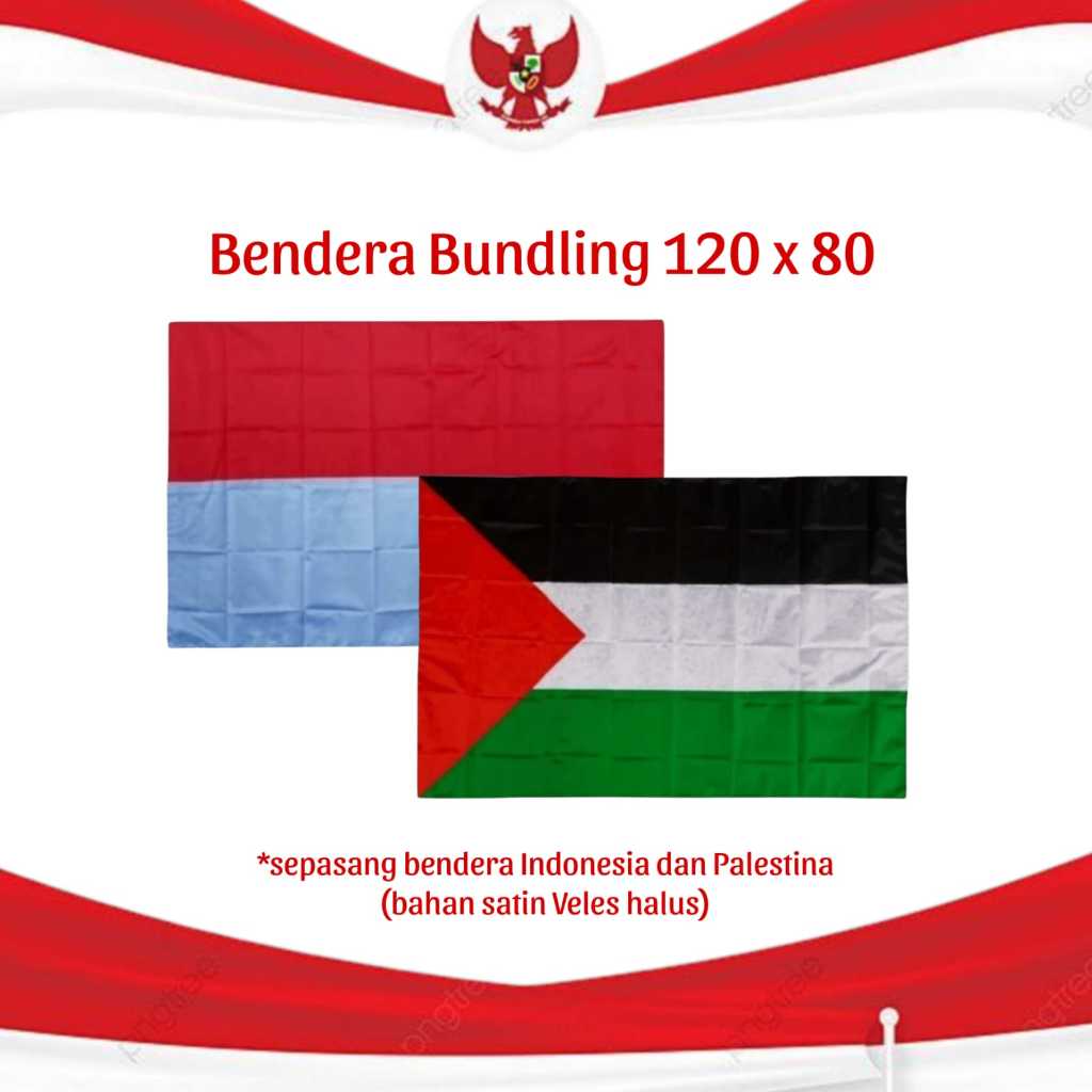 Bendera Palestina Dan Bendera Indonesia / Bendera Palestina Indonesia Ukuran 120x80 Cm