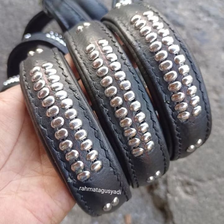 Kalung Anjing berburu 2 baris Ukuran 35 s/d 40 cm asli kulit