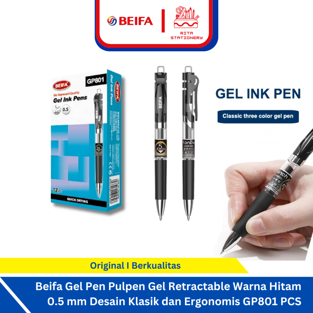

Beifa Gel Pen Pulpen Gel Retractable Warna Hitam 0.5 mm Desain Klasik dan Ergonomis GP801 PCS - Satuan Eceran
