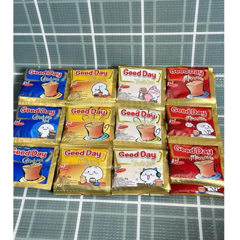 

Good Day 3 in 1 kemasan sachet 20gr Carrebian Nut/Original/Vanilla Latte/Mocacinno/Chococinno