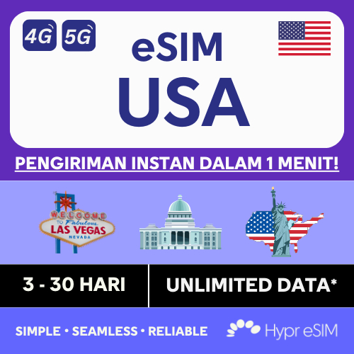 Amerika Serikat (USA) eSIM - Data Unlimited 3 - 30 Hari - KIRIM INSTAN via Email