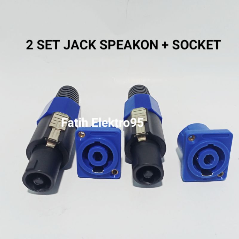 Dua Set Jack Konektor Speaker Jek Spikon + Socket Speakon Harga Murah Kualitas Bagus Terlaris