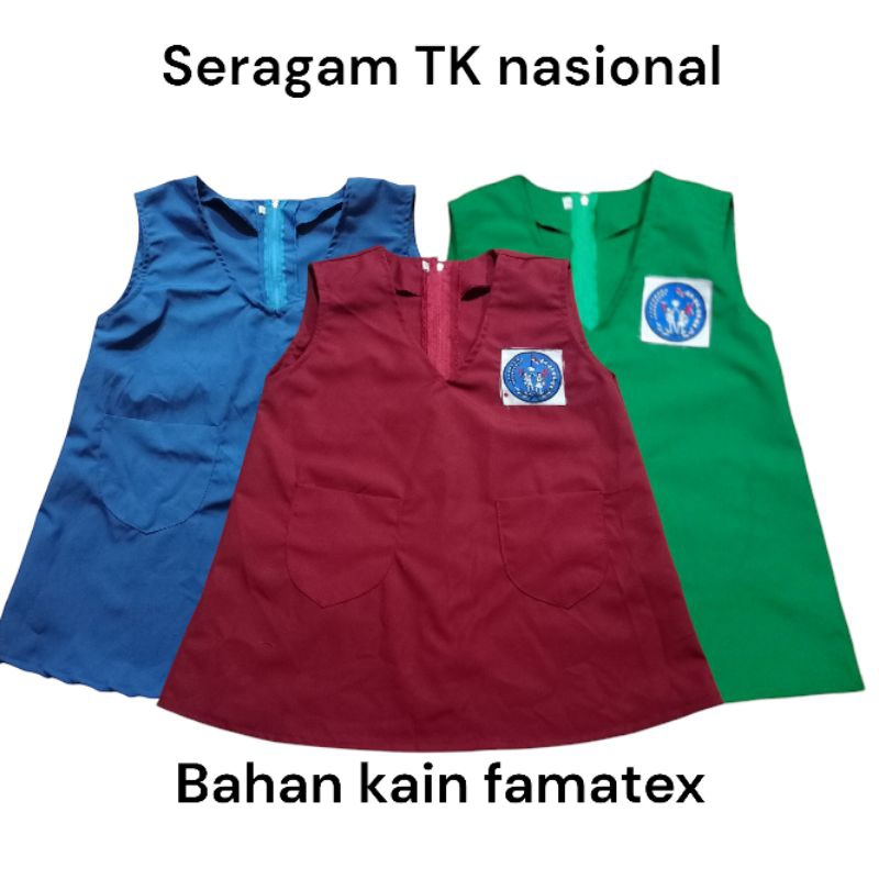 seragam sekolah rompi TK putri warna biru benhur, hijaumerah