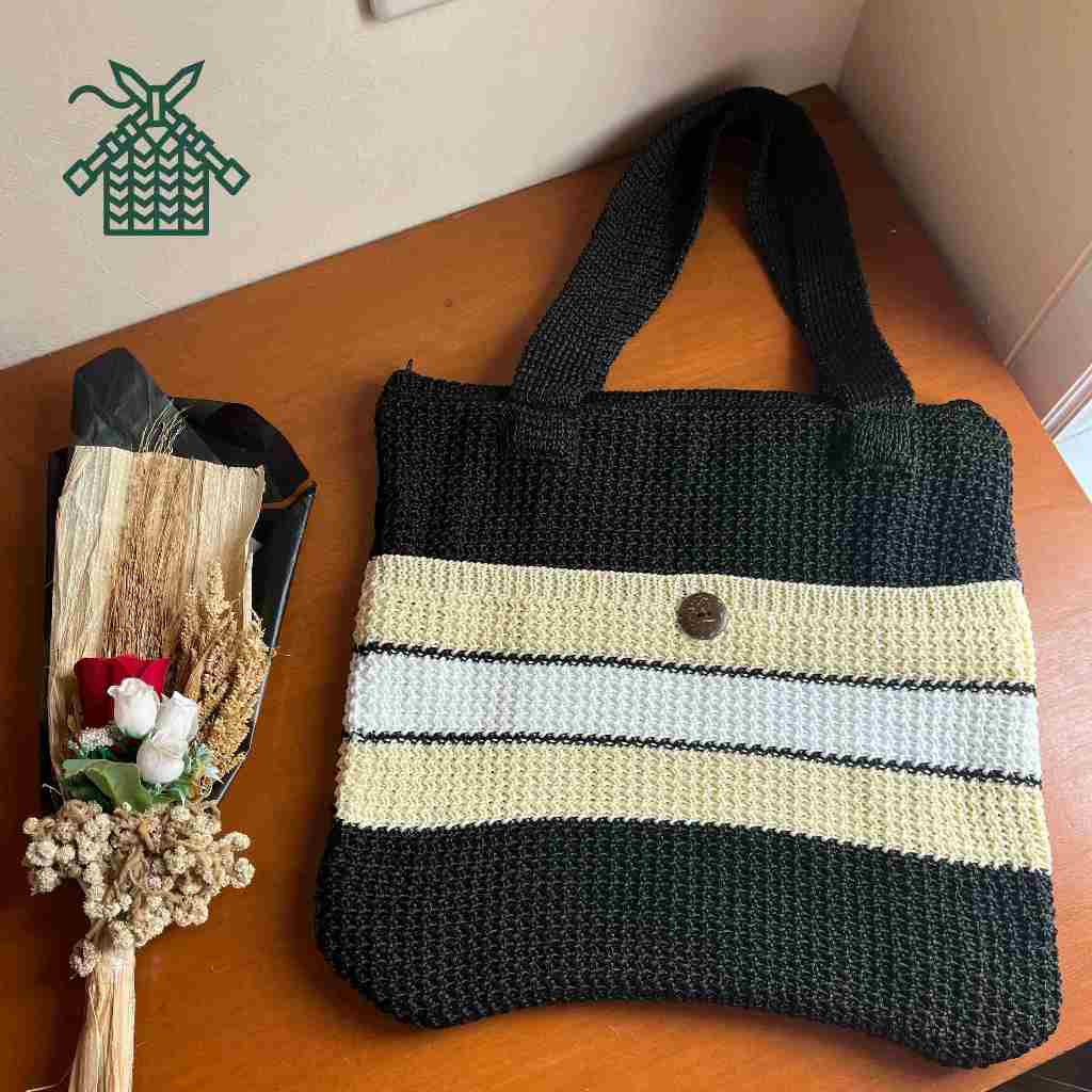 Totebag rajut murah berkualitas / tas tote rajut dua ruang / tas rajutan bandung