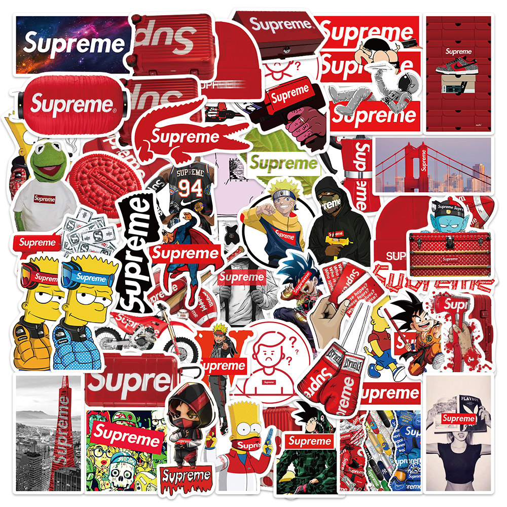 

50pcs stiker supreme stiker tahan air stiker estetika buku diary koper tas laptop helm motor botol stikers