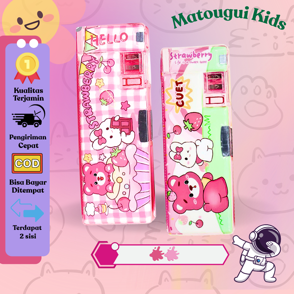 

【MTG.KIDS】Kotak Pensil Model Tutup Jepret Magnetik Anak Perempuan Tempat Pensil Multifungsi Motif Storage Box Lapisan Ganda Tunggal Dengan Rautan Kapasitas Pencil Pola beruang stroberi kartun