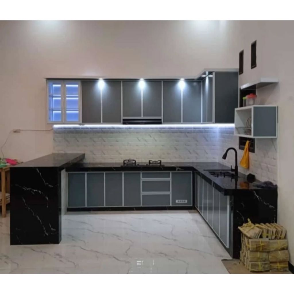 kitchen set aluminium permeter standart atas bawah